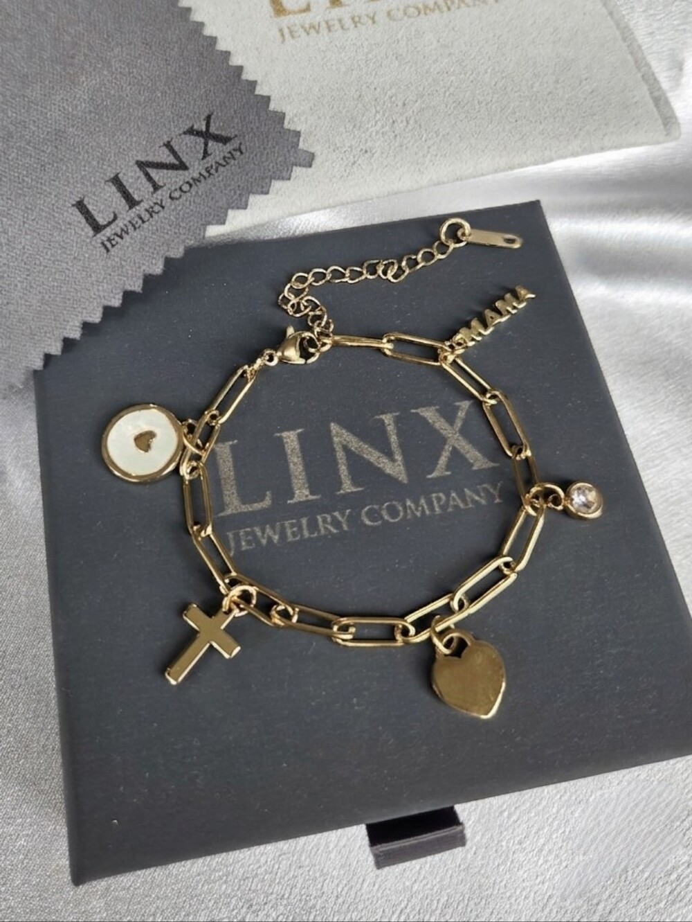 Gold Paperclip Chain Charm Bracelet With Charms
